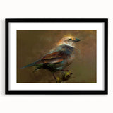 Framed wall art collection showcasing colorful garden birds on a black background, designed to enhance home decor. Perfect for bird lovers and nature enthusiasts.