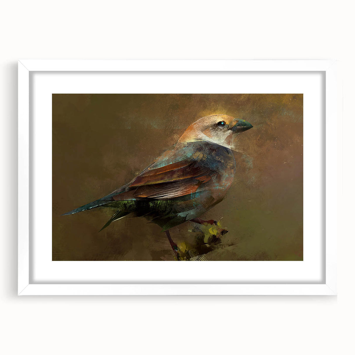 Framed wall art collection showcasing vibrant garden birds with intricate details, featuring a white mat and sleek frame, perfect for enhancing home decor.