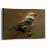 Framed canvas wall art collection showcasing a vibrant garden bird design in a black frame, highlighting colorful birds against a natural backdrop, ideal for home decor.