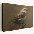 Stretched canvas wall art showcasing a vibrant garden bird design, featuring colorful birds perched among lush greenery, perfect for home decor enhancement.