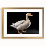 Elegant gold-framed wall art featuring a vibrant goose design, surrounded by a white mat, perfect for adding a touch of sophistication to home decor.