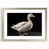 Framed silver wall art featuring a minimalist goose design with matting, ideal for modern decor, showcasing elegant lines and a serene aesthetic.