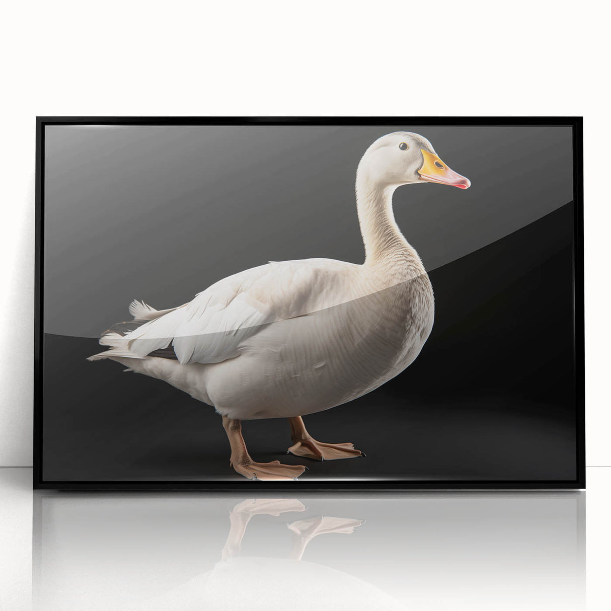Framed wall art featuring a minimalist goose design in black acrylic, showcasing elegant lines and a contemporary style, ideal for modern home decor.