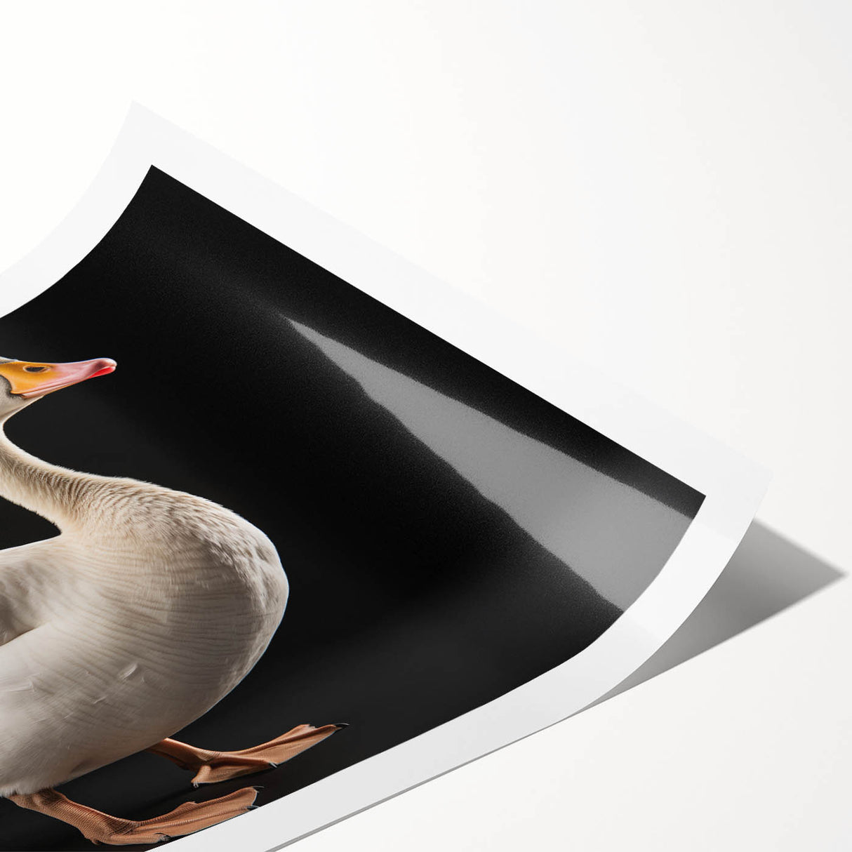 Elegant rolled print depicting a stylized goose design in vibrant colors, perfect for modern home decor. Ideal for nature enthusiasts and art collectors.