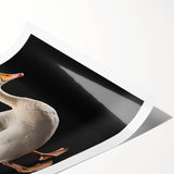 Elegant rolled print depicting a stylized goose design in vibrant colors, perfect for modern home decor. Ideal for nature enthusiasts and art collectors.