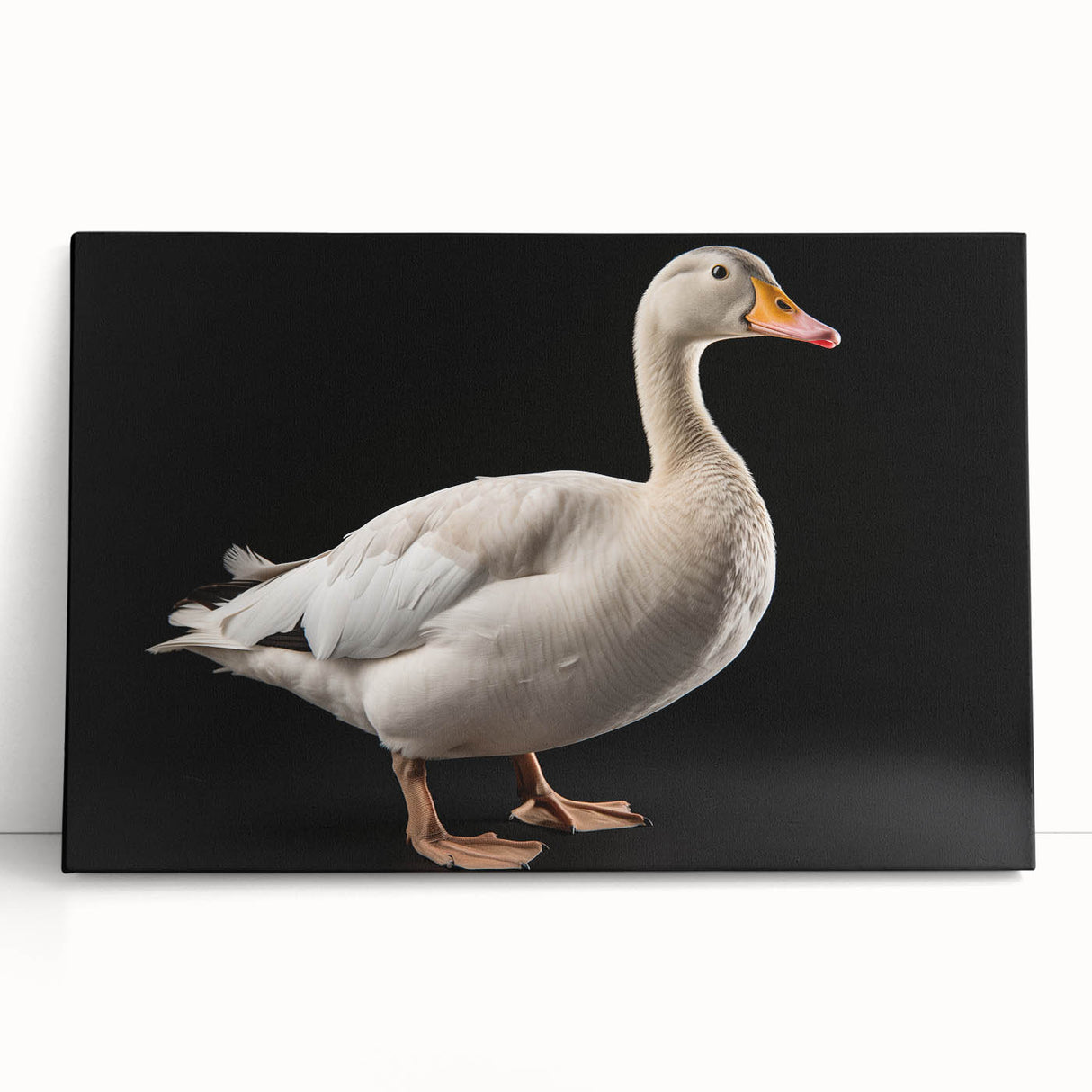 Elegant stretched canvas wall art featuring a serene goose design, showcasing soft colors and intricate details, perfect for enhancing home decor aesthetics.