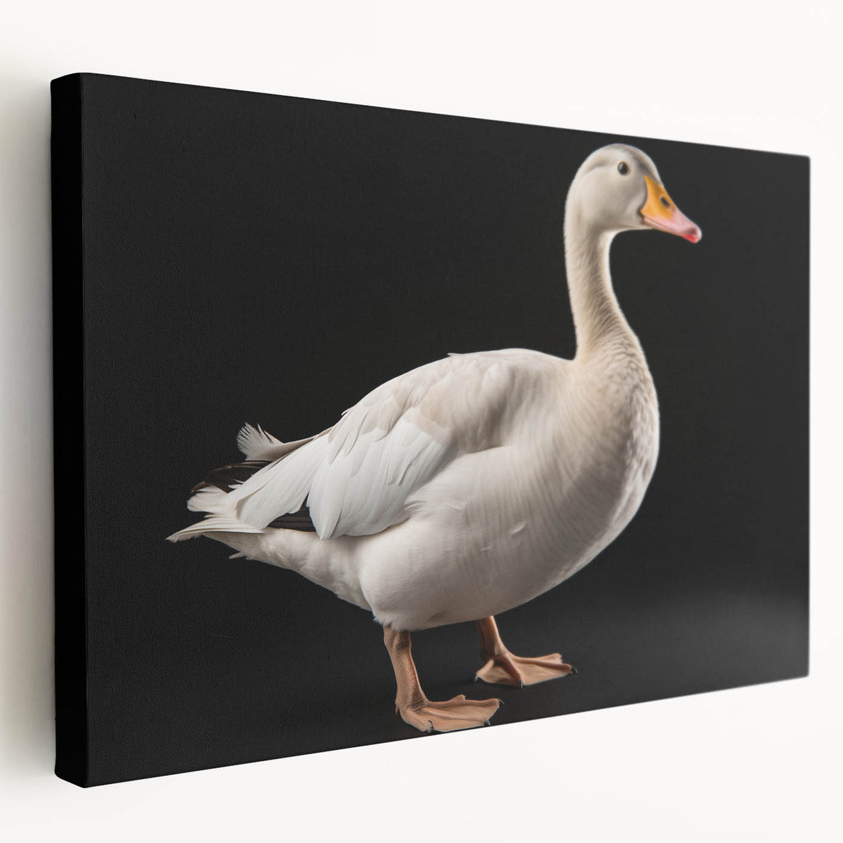 Stretched canvas wall art featuring a serene design of geese in flight, showcasing soft pastel colors and a modern aesthetic, perfect for home decor.