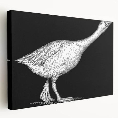 Side view of a stretched canvas wall art featuring a detailed goose design, showcasing vibrant colors and intricate patterns, perfect for enhancing home decor.