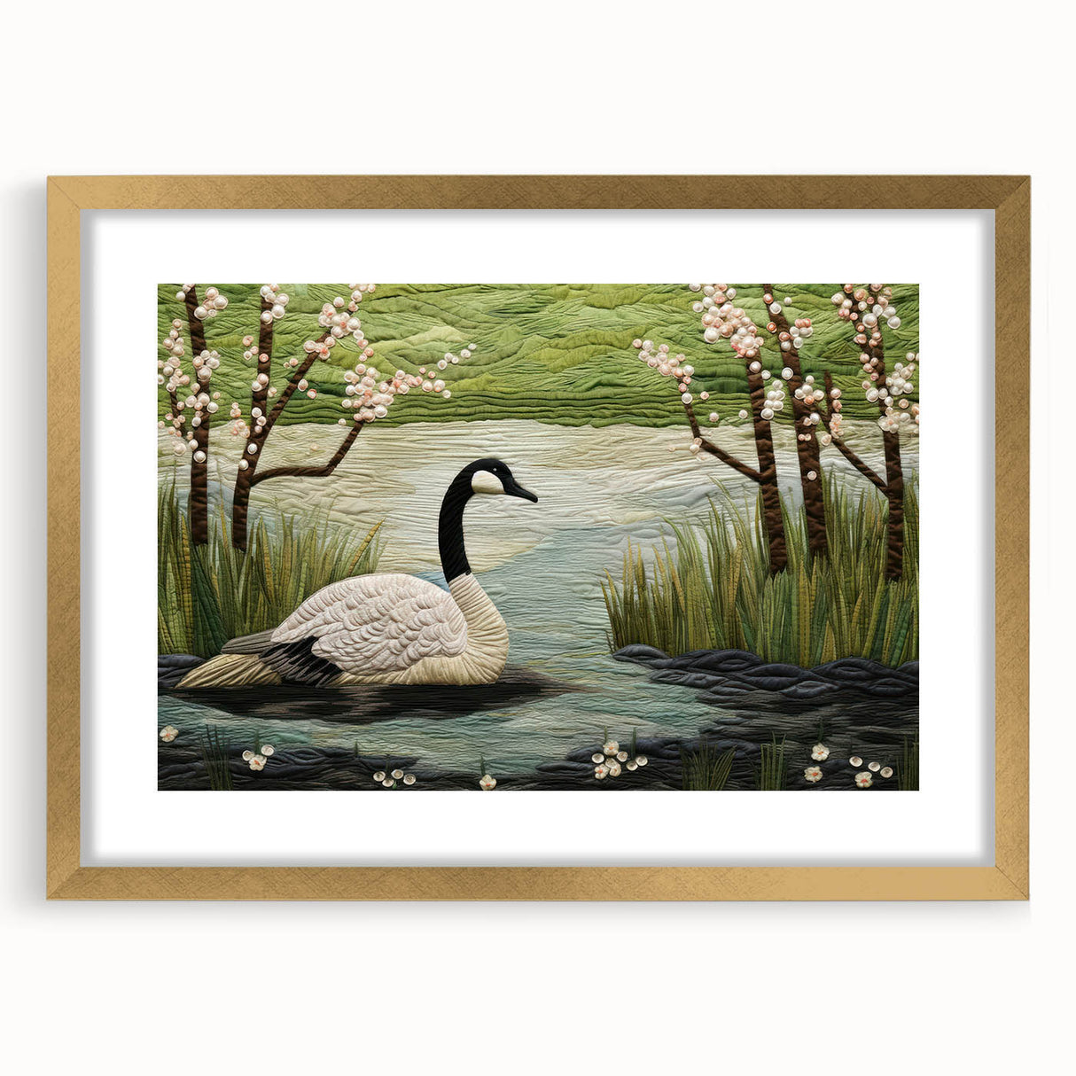 Gold-framed wall art collection featuring a detailed goose design, elegantly matted, perfect for adding a touch of nature-inspired decor to any room.