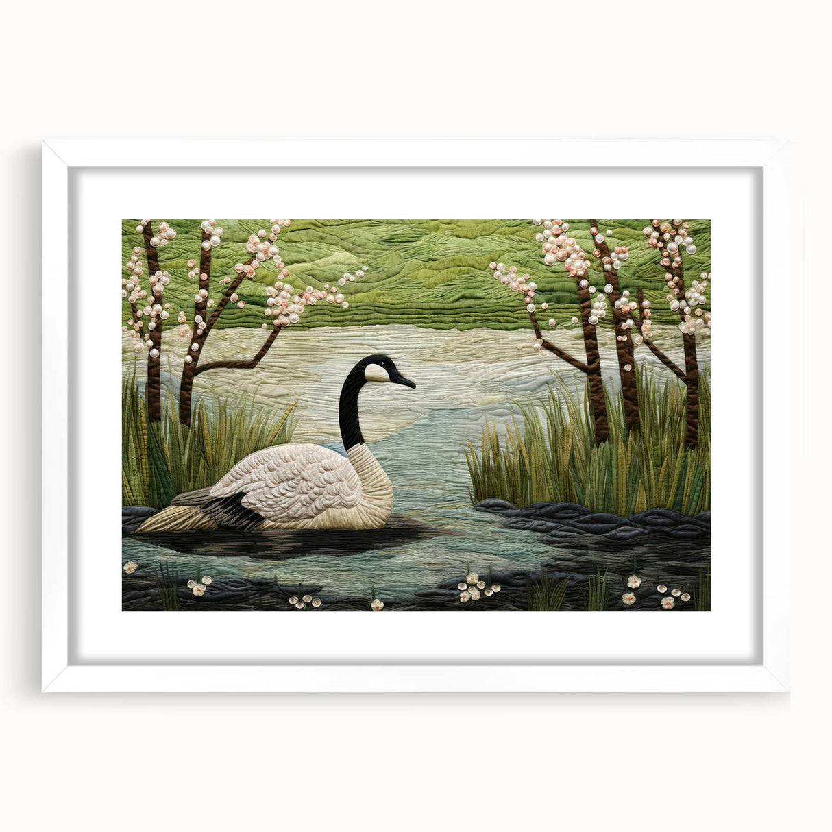 Framed wall art featuring a collection of elegant goose designs in a minimalist white frame, perfect for adding a touch of nature-inspired decor to modern interiors.