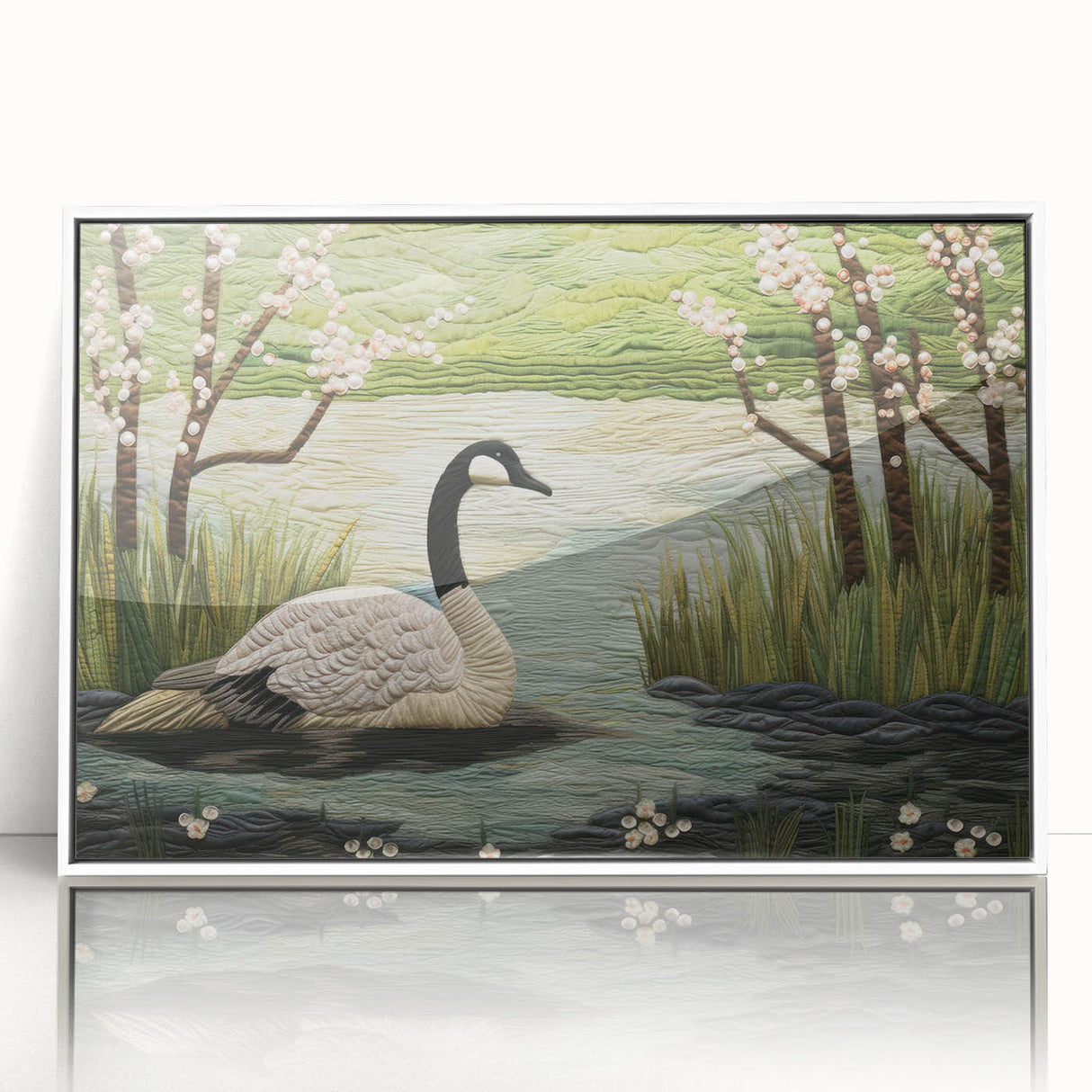 Framed wall art collection featuring a detailed goose design on acrylic with a white frame, showcasing elegant bird motifs perfect for home decor.