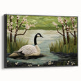 Framed canvas wall art featuring a striking goose design in a black frame, showcasing intricate details and vibrant colors, ideal for home decor.