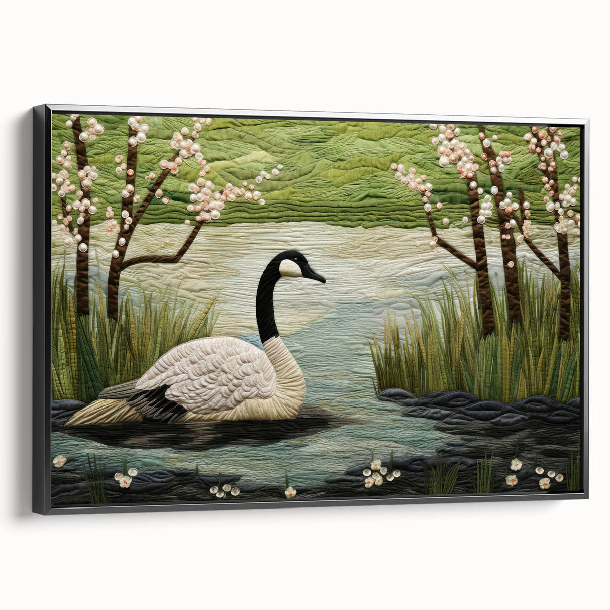 Framed canvas wall art featuring a striking goose design in a black frame, showcasing intricate details and vibrant colors, ideal for home decor.