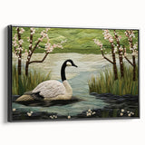 Framed canvas wall art featuring a striking goose design in a black frame, showcasing intricate details and vibrant colors, ideal for home decor.