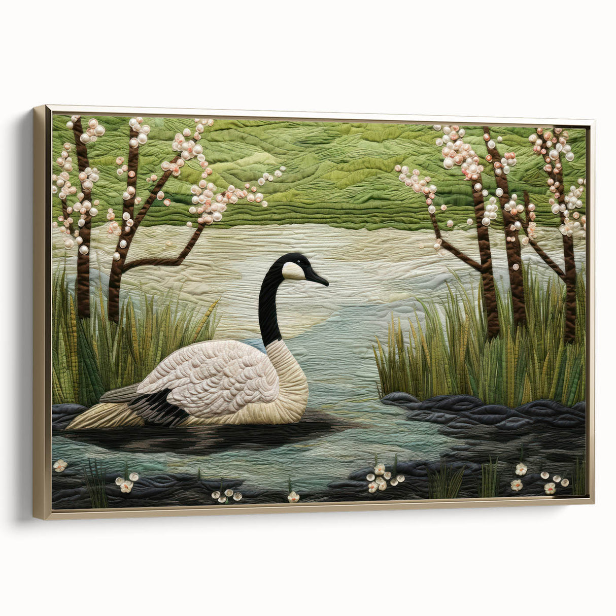 Framed wall art featuring a stylish goose design in gold hues, showcasing elegant brush strokes and a modern aesthetic, perfect for contemporary home decor.