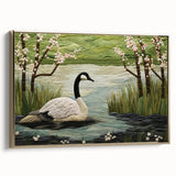 Framed wall art featuring a stylish goose design in gold hues, showcasing elegant brush strokes and a modern aesthetic, perfect for contemporary home decor.