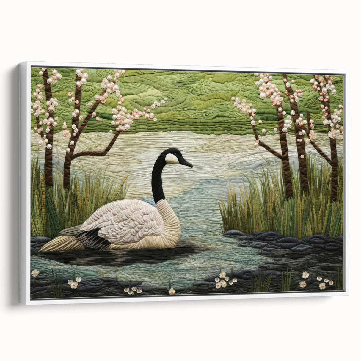 Framed canvas wall art featuring a serene goose design, showcasing gentle colors and intricate details, ideal for enhancing modern home decor.