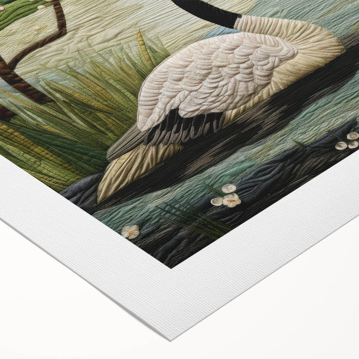 Rolled canvas showcasing a vibrant goose design wall art collection, featuring bold colors and intricate patterns, ideal for home decor and artistic enhancement.