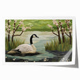 Goose-themed wall art print featuring vibrant colors and intricate designs, ideal for home decor. Rolled for easy shipping and display in any setting.