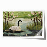 Goose-themed wall art print featuring vibrant colors and intricate designs, ideal for home decor. Rolled for easy shipping and display in any setting.