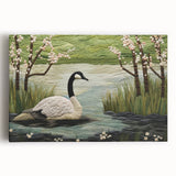Stretched canvas wall art featuring a serene design of geese in soft pastel colors, perfect for enhancing home decor with a calming nature theme.