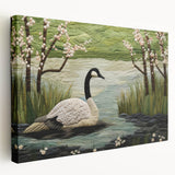 Stretched canvas wall art featuring a serene goose design, showcasing soft colors and intricate details, perfect for enhancing home decor in living spaces.