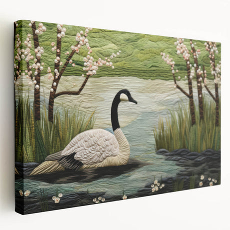 Stretched canvas wall art featuring a serene goose design, showcasing soft colors and intricate details, perfect for enhancing home decor in living spaces.