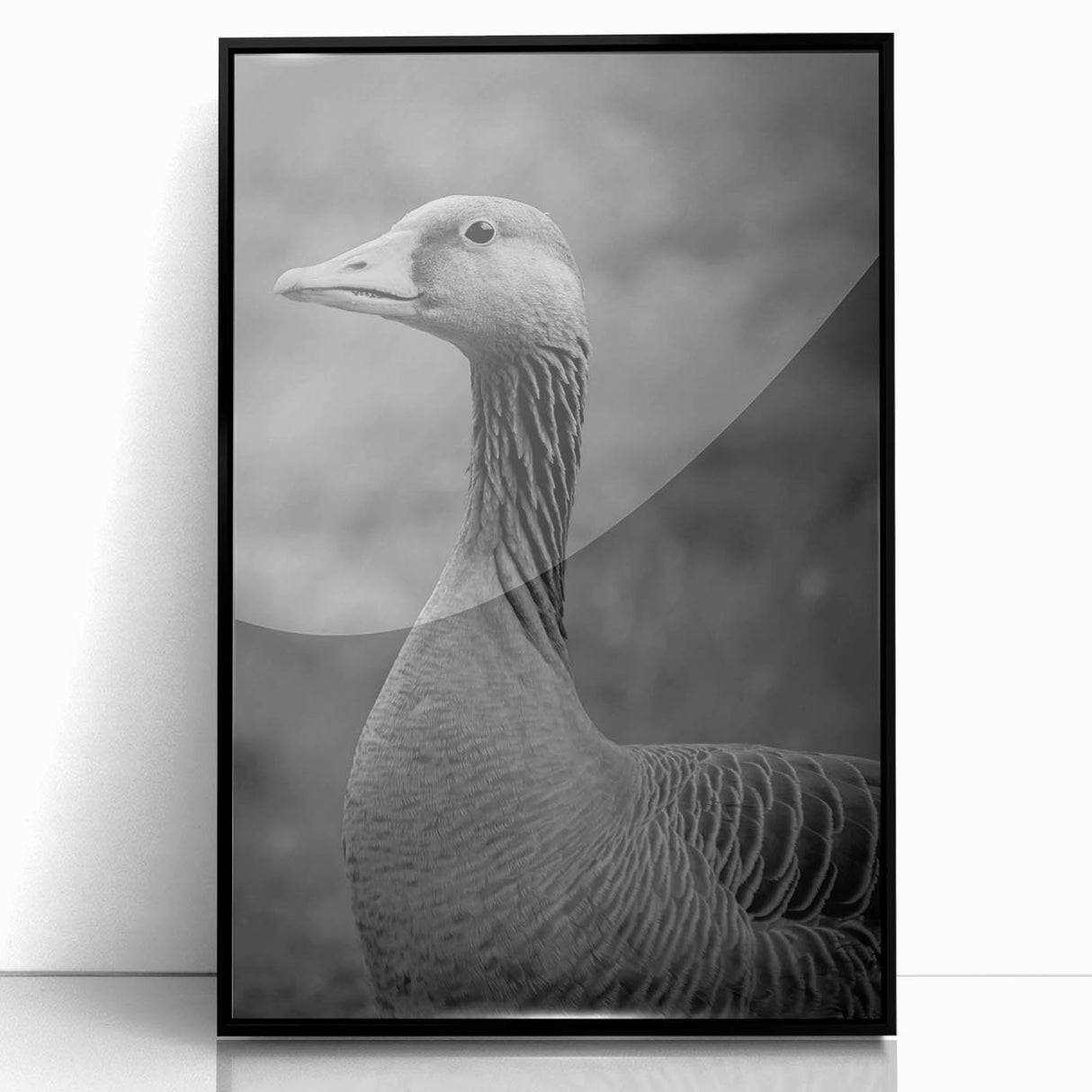 Framed wall art featuring a stylish black acrylic design of geese in flight, perfect for modern home decor. The piece showcases elegant lines and a sleek finish.
