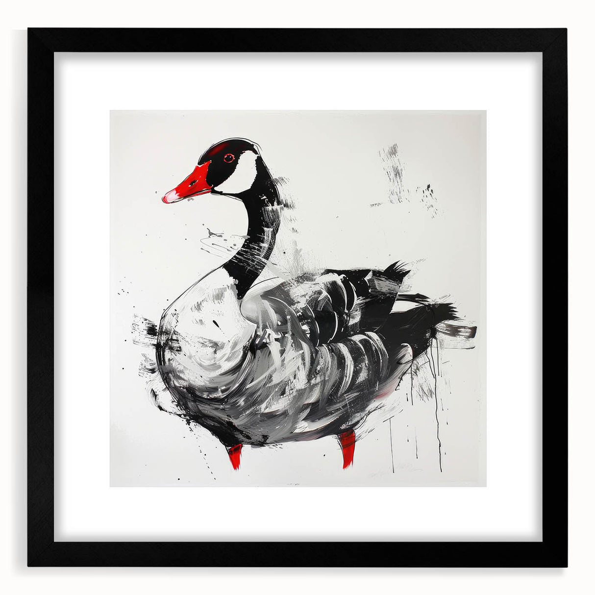 Framed wall art featuring a sophisticated goose design in black and white, showcasing intricate details. Ideal for modern decor, it enhances any living space.