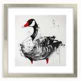 Framed wall art showcasing a stunning goose design in silver, set against a mat background, perfect for enhancing modern home decor. Ideal for bird lovers and art enthusiasts alike.