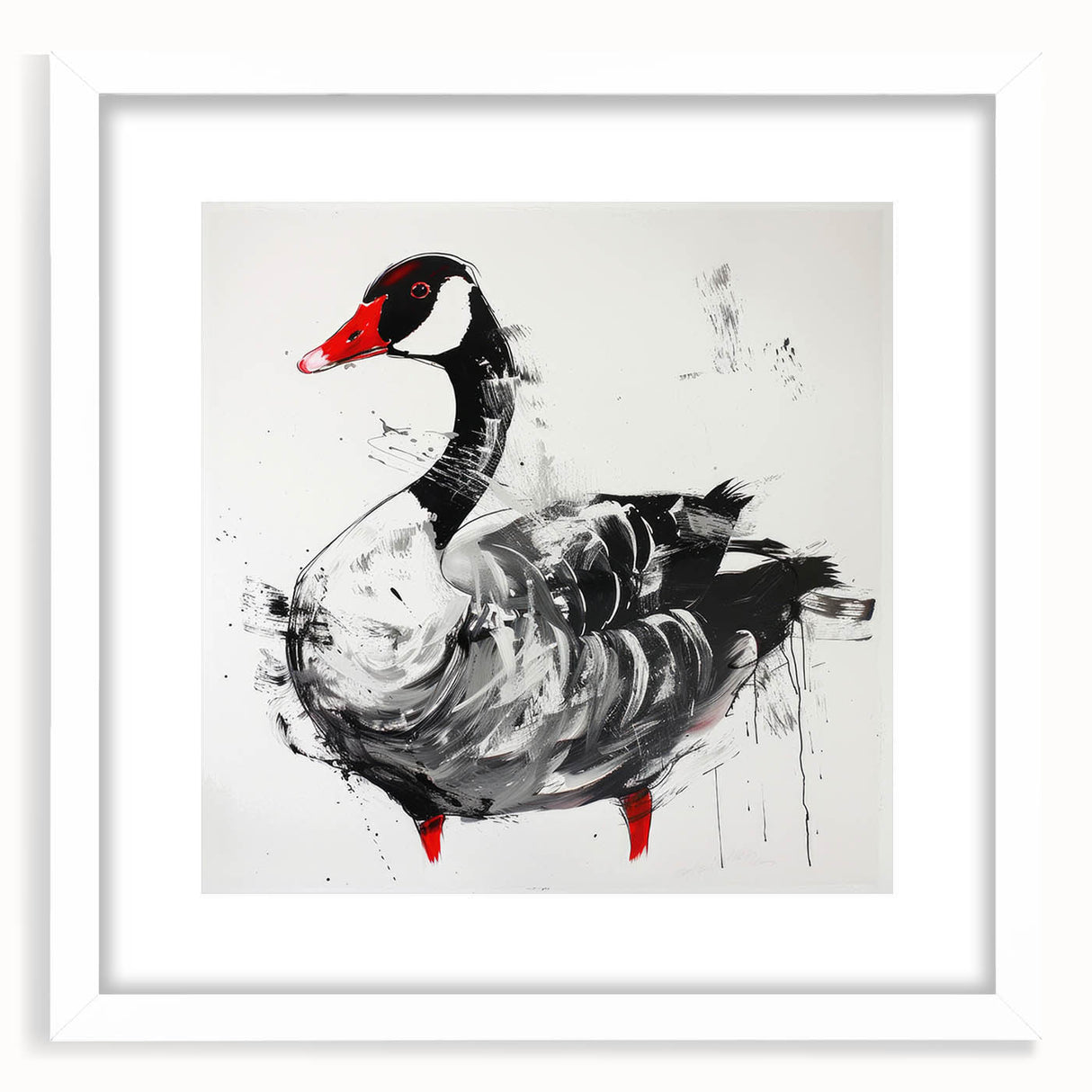 Framed wall art featuring a minimalist goose design in a white mat. The artwork showcases elegant lines and soft colors, perfect for modern decor.
