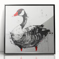 Framed wall art collection featuring a striking black acrylic design of elegant geese in flight, perfect for modern home decor. The piece showcases intricate details and bold colors, adding a touch of sophistication to any room.