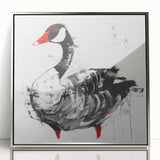 Framed wall art featuring a sleek silver-acrylic design showcasing a flock of geese in flight, perfect for modern home decor. Ideal for nature lovers seeking elegant wall accents.
