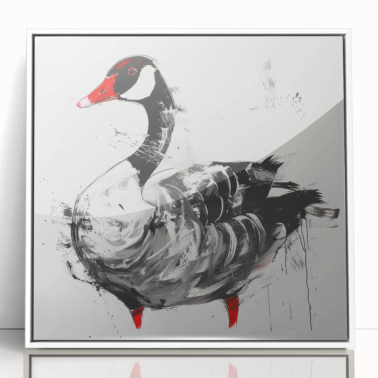 Framed wall art featuring a minimalist goose design in white acrylic, showcasing elegant lines and a modern aesthetic, perfect for contemporary home decor.