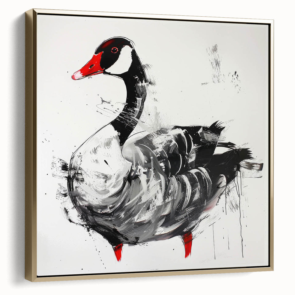 Framed wall art featuring a serene goose design in gold tones, elegantly displayed from the side, ideal for enhancing home decor with nature-inspired elegance.