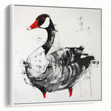 Framed canvas wall art showcasing a serene goose design in a white frame, emphasizing elegant bird motifs and modern decor style, ideal for enhancing home interiors.