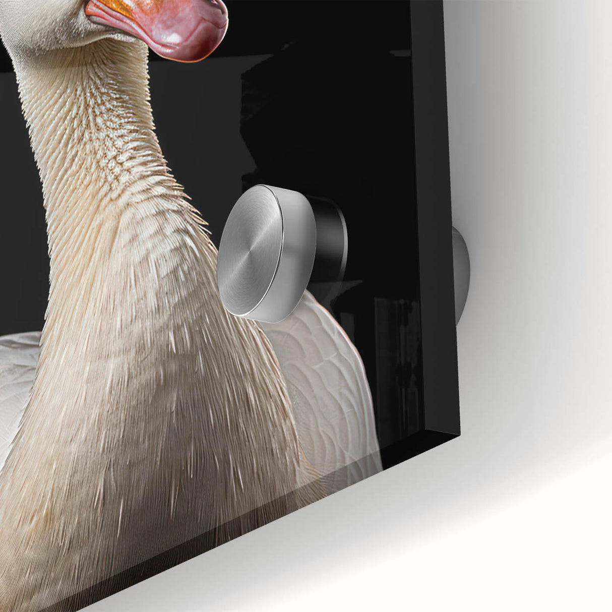 Close-up of a vibrant acrylic wall art piece featuring a detailed design of a flock of geese, showcasing rich colors and intricate textures, perfect for home decor.