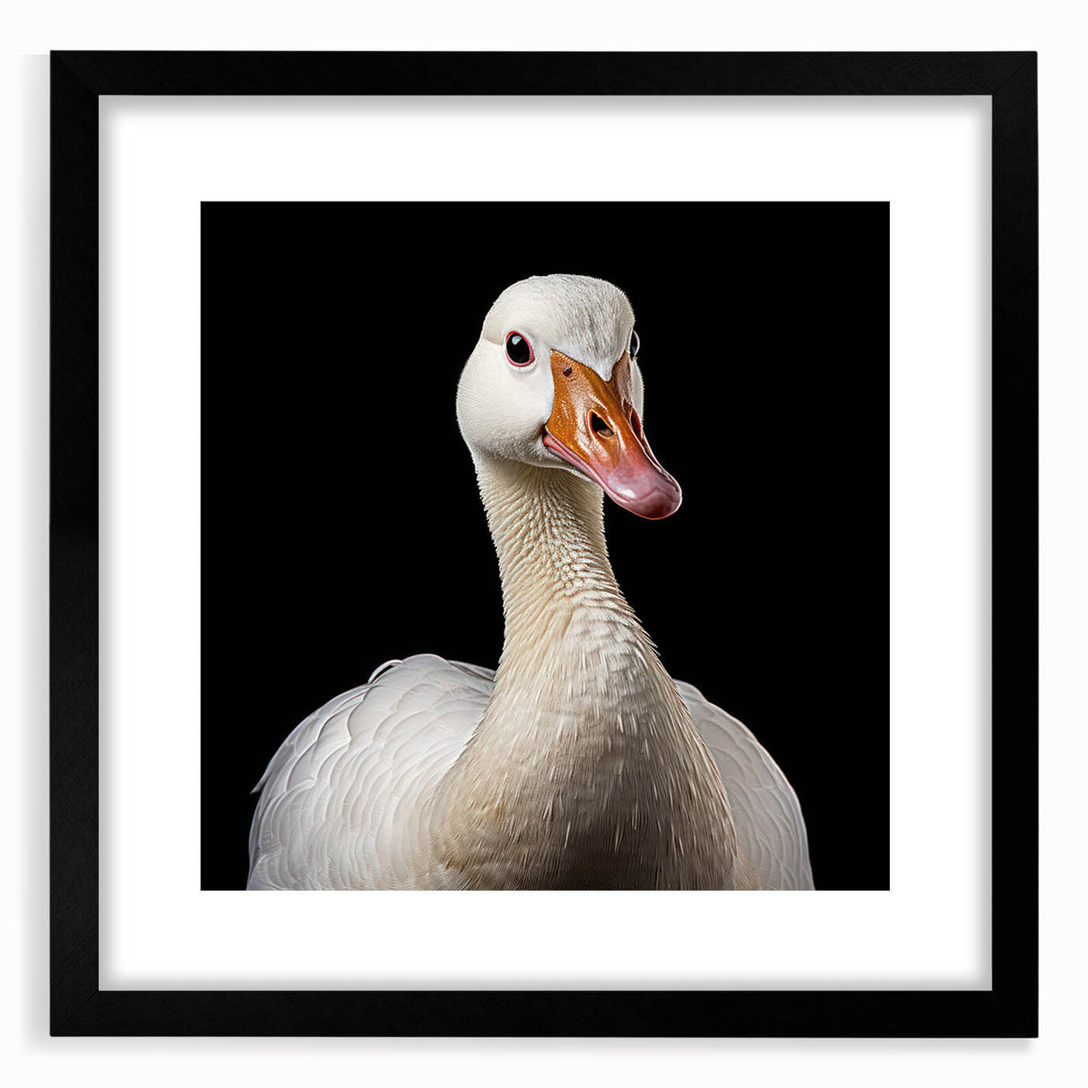 Framed wall art featuring a black mat and a stylish goose design, perfect for modern decor. The artwork adds a touch of elegance to any living space, showcasing intricate details and vibrant colors.