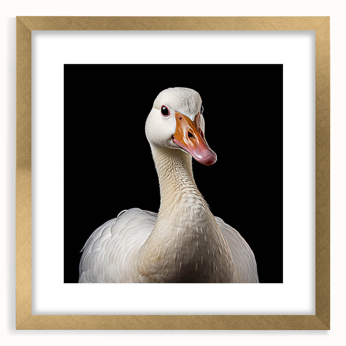 Elegant wall art featuring a gold-framed design of stylized geese, showcasing intricate details and vibrant colors, ideal for home decor or office space enhancement.