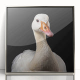 Framed wall art featuring a silver-accented goose design, showcasing intricate details and vibrant colors, perfect for modern home decor or nature-themed interiors.