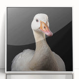 Framed wall art featuring a serene goose design in an elegant white frame, displayed against a neutral background, ideal for adding a touch of nature to home decor.