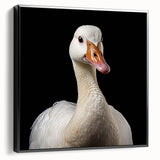 Framed wall art showcasing a striking goose design on canvas, featuring a black frame and side view, perfect for modern home decor. Ideal for nature enthusiasts.