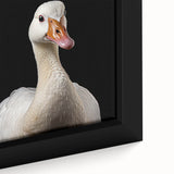 Framed close-up of a vibrant goose-themed wall art design, showcasing intricate details and rich colors, perfect for enhancing home decor in any setting.