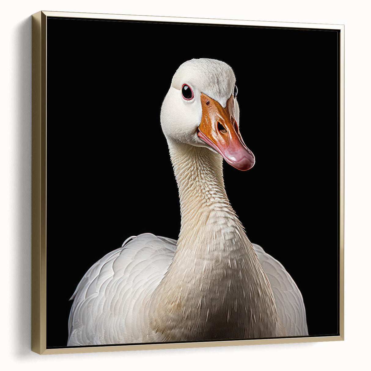 Framed wall art featuring elegant gold-accented geese design on a textured canvas, showcasing a sophisticated side view ideal for modern decor. Perfect for enhancing living spaces with a touch of nature-inspired elegance.