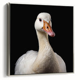 Framed canvas wall art featuring a serene goose design with silver accents, displayed in a contemporary setting, perfect for enhancing home decor aesthetics.