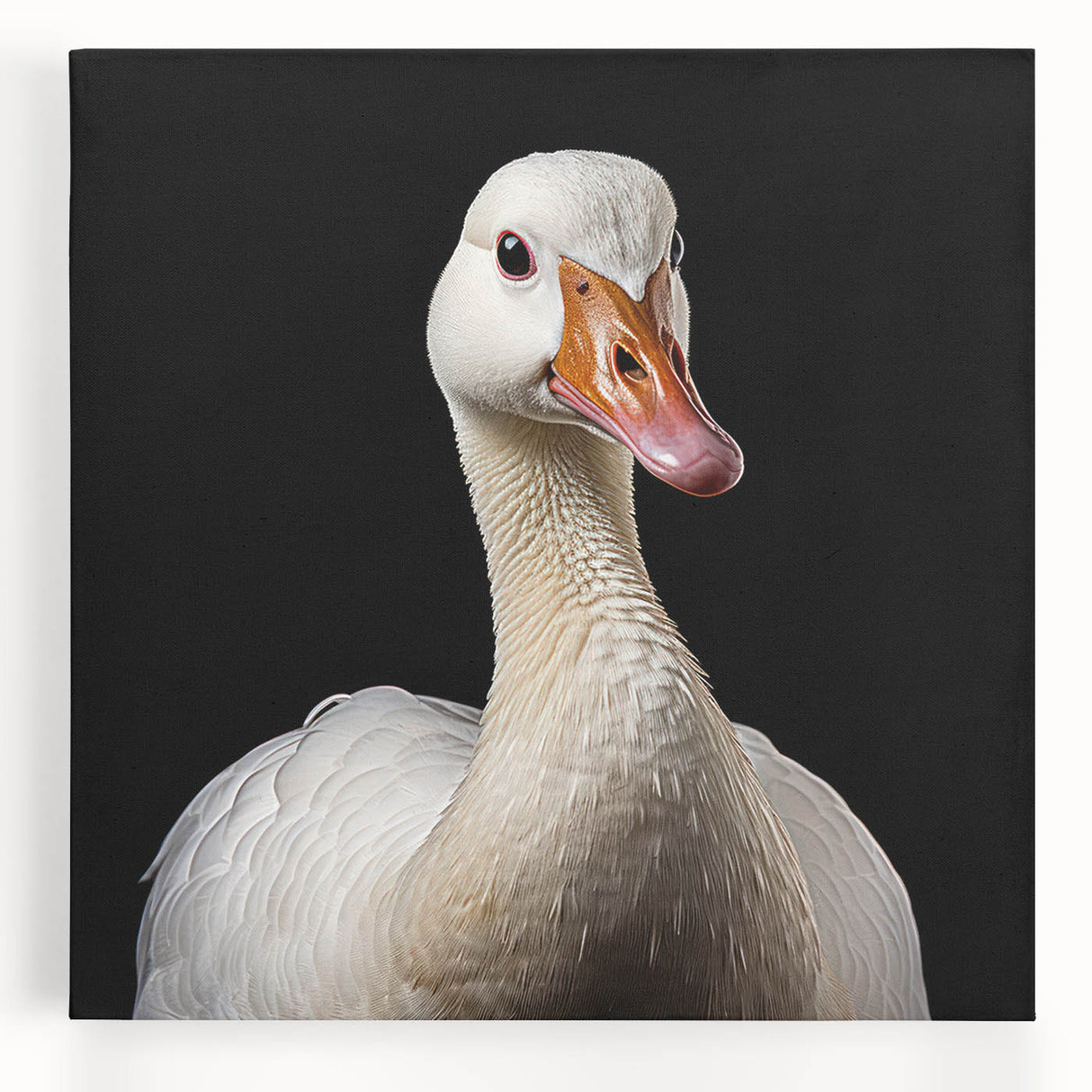 Stretched canvas wall art featuring a serene goose design with soft pastel colors, showcasing elegant brush strokes and a tranquil nature scene, perfect for home decor.