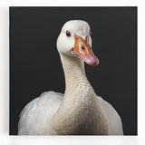 Stretched canvas wall art featuring a serene goose design with soft pastel colors, showcasing elegant brush strokes and a tranquil nature scene, perfect for home decor.