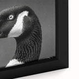 Close-up of a framed canvas wall art piece displaying a contemporary goose design, showcasing vibrant colors and intricate details, perfect for modern home decor.