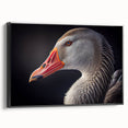 Framed canvas wall art depicting a serene goose design in a contemporary style, featuring a sleek black frame, ideal for modern home decor.