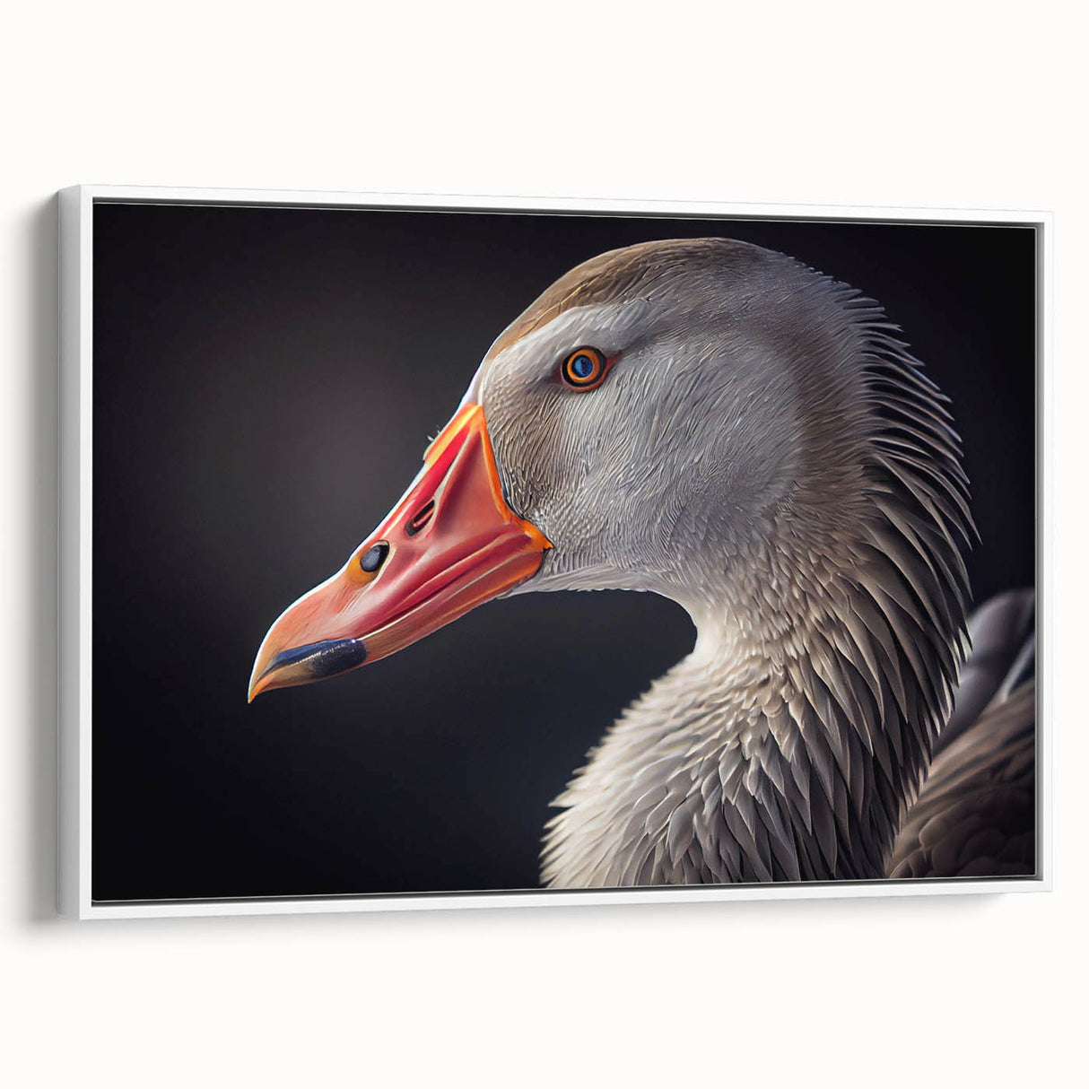 Framed wall art featuring a serene goose design in soft colors, set against a white background, showcasing elegant brush strokes and a modern aesthetic. Perfect for nature-inspired decor.
